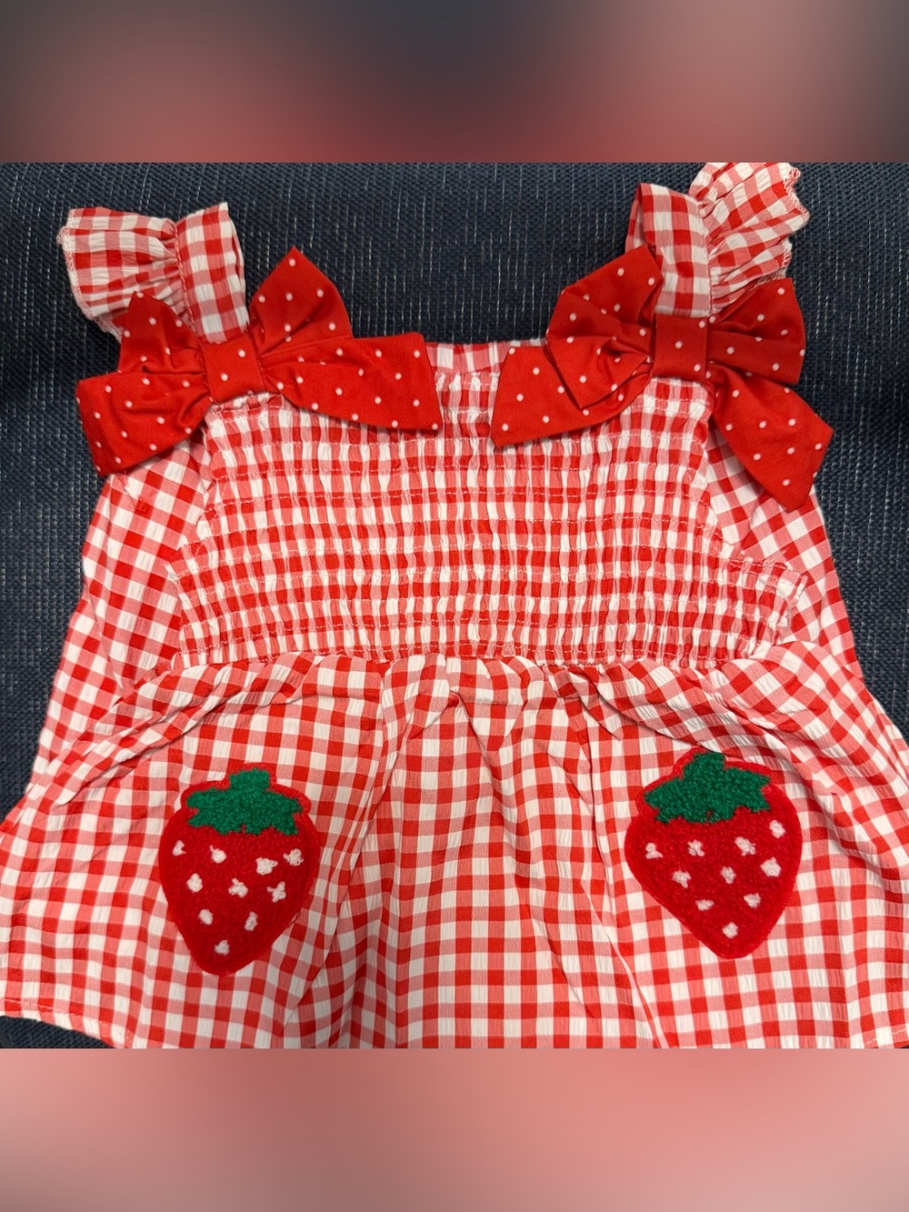 Red strawberry gingham 2-piece toddler girl’s outfit!